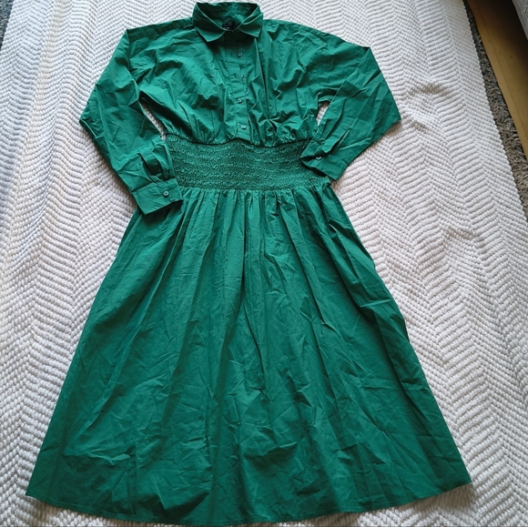 Ann Taylor NWOT Green Flare Midi Shirtdress - Picture 2 of 6